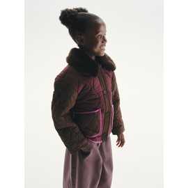 Brown Quilted Detachable Faux Fur Collar Jacket