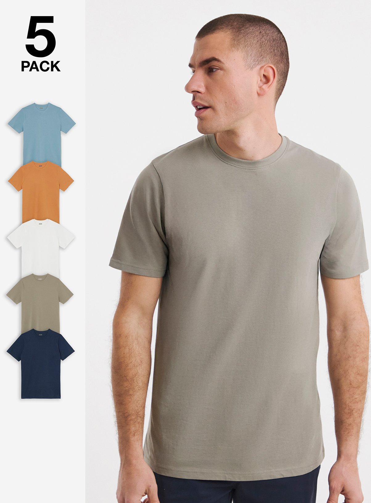 JACAMO 5 Pack Multi Crew Neck T Shirts Long Neutral Bright 