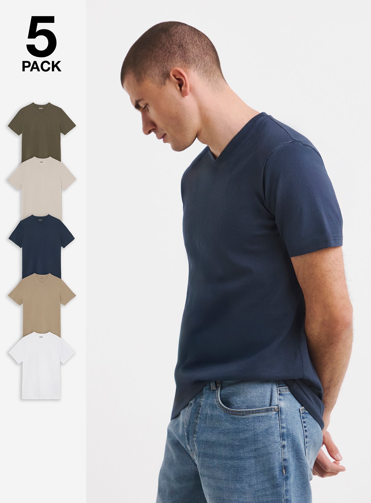JACAMO 5 Pack Multi Crew Neck T Shirts Long Neutral 