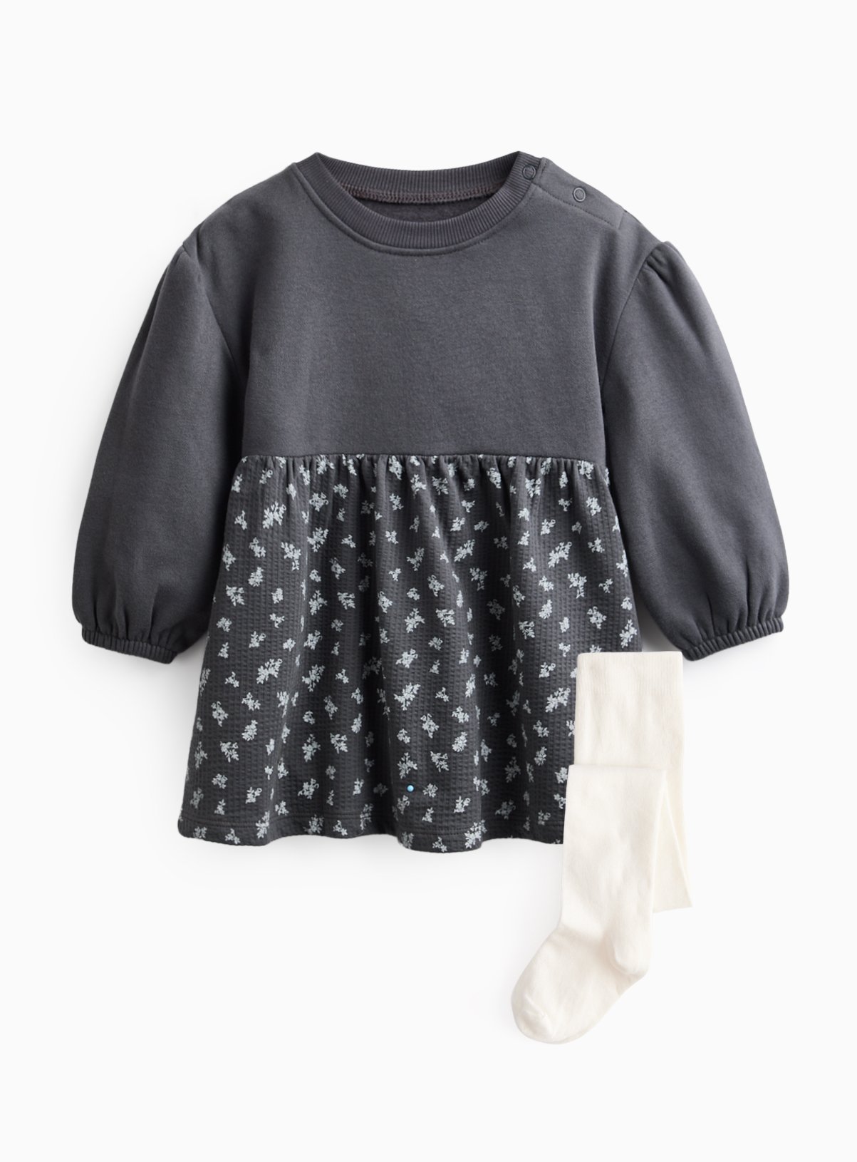 Charcoal Seersucker Dress & Tights Set 