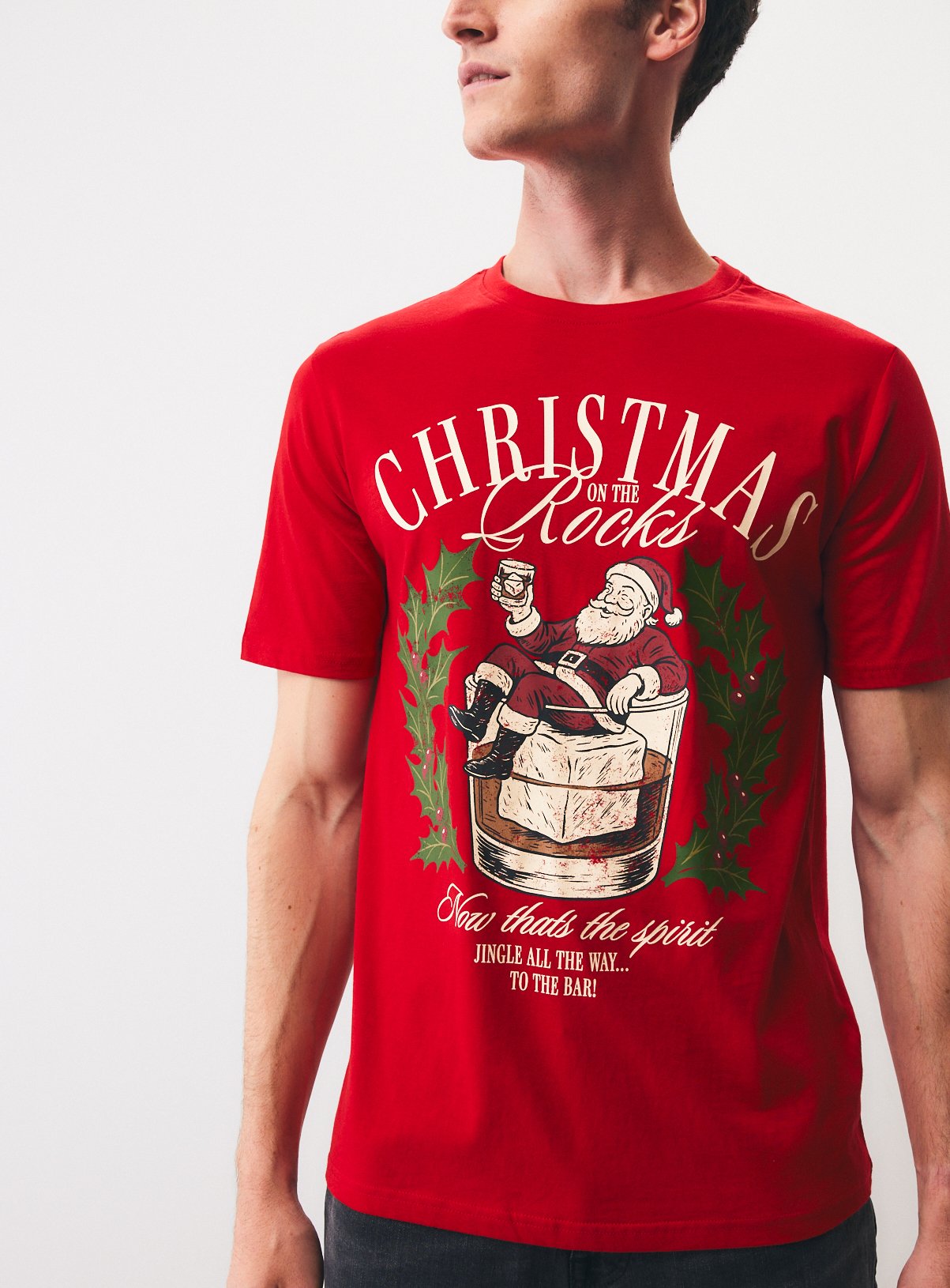 Santa On The Rocks Regular Fit Christmas T-Shirt 