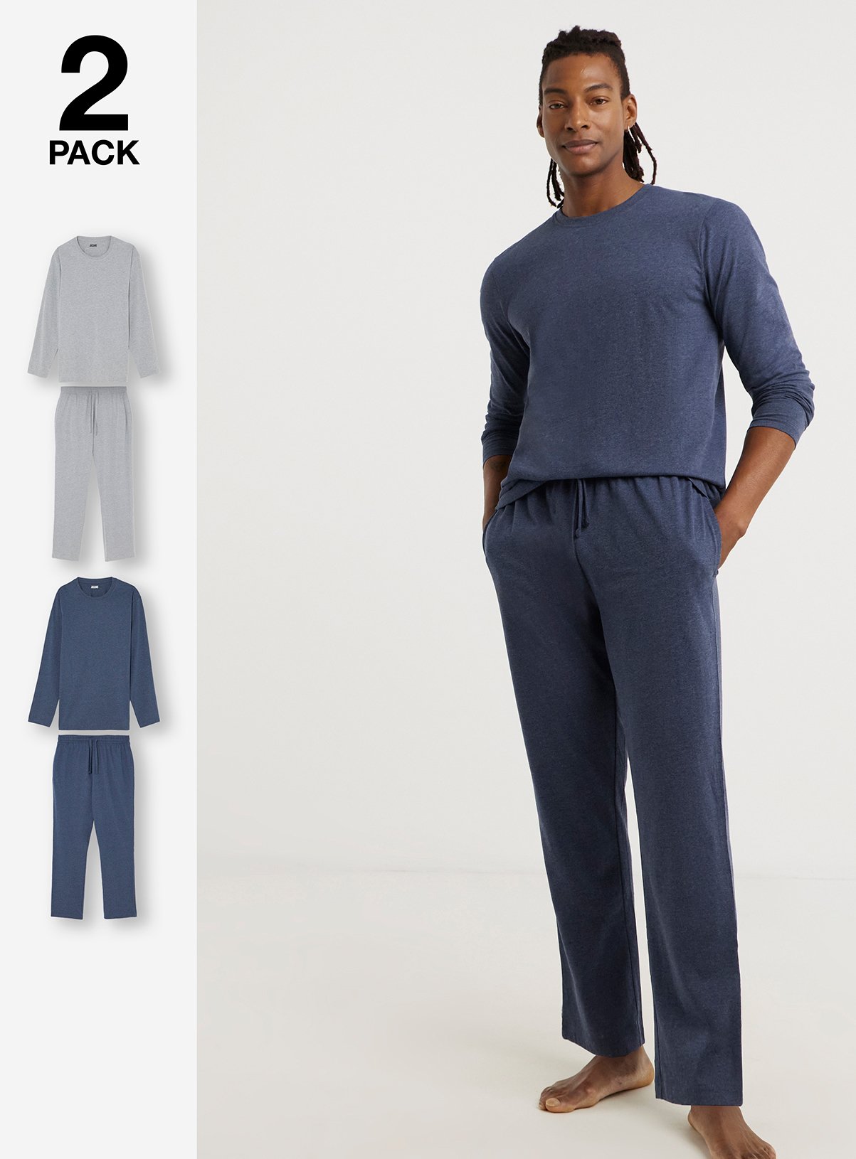 JACAMO 2 Pack Long Sleeve Open Hem Pyjamas 