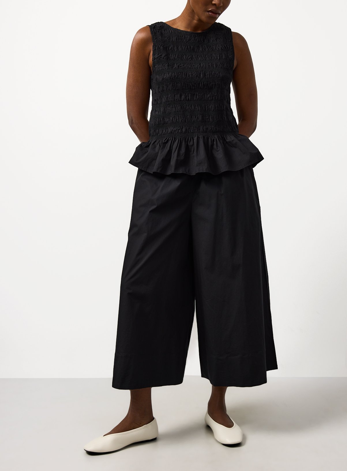 Wide Leg Poplin Palazzo Trousers 