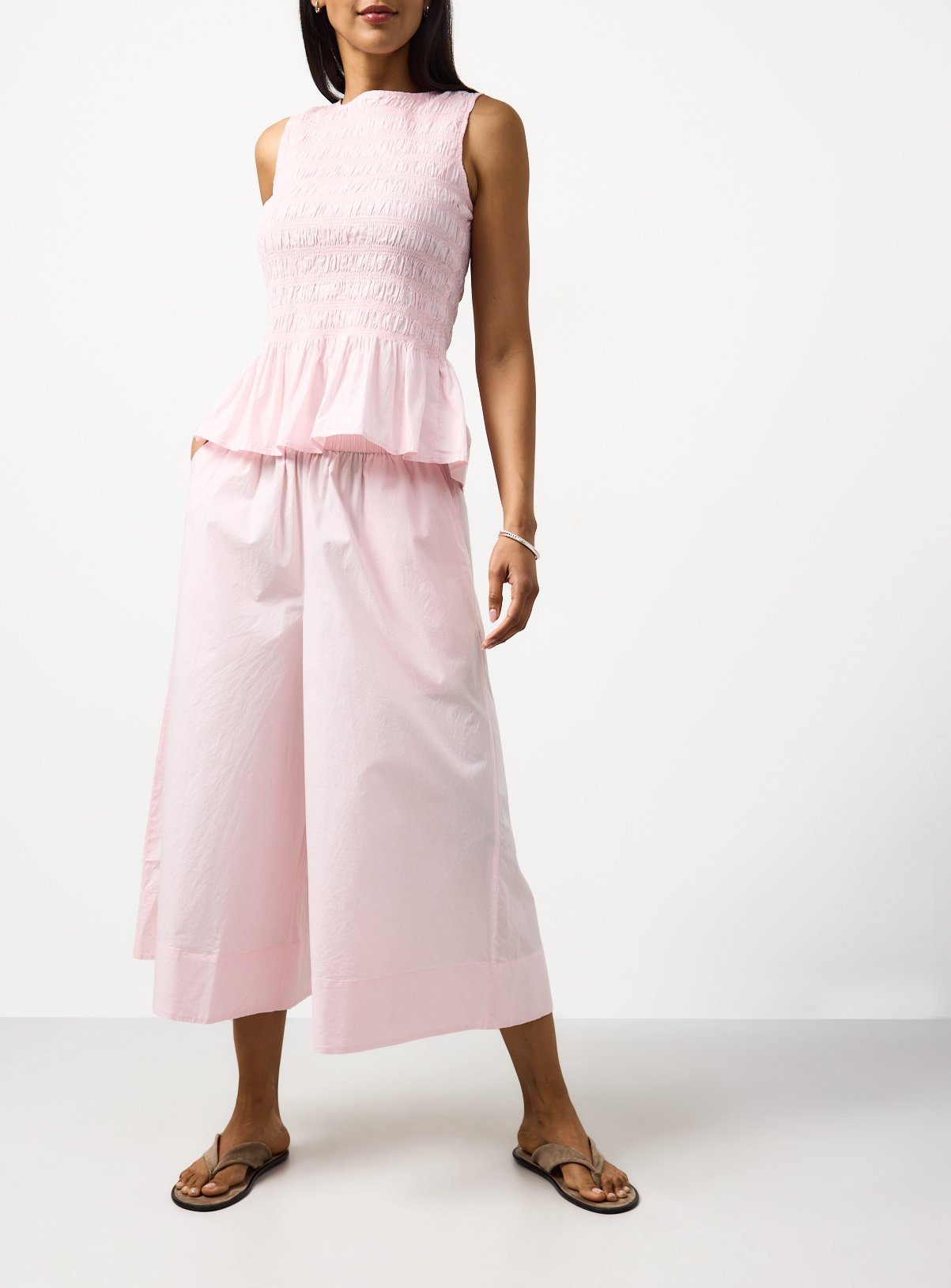 Wide Leg Poplin Palazzo Trousers 