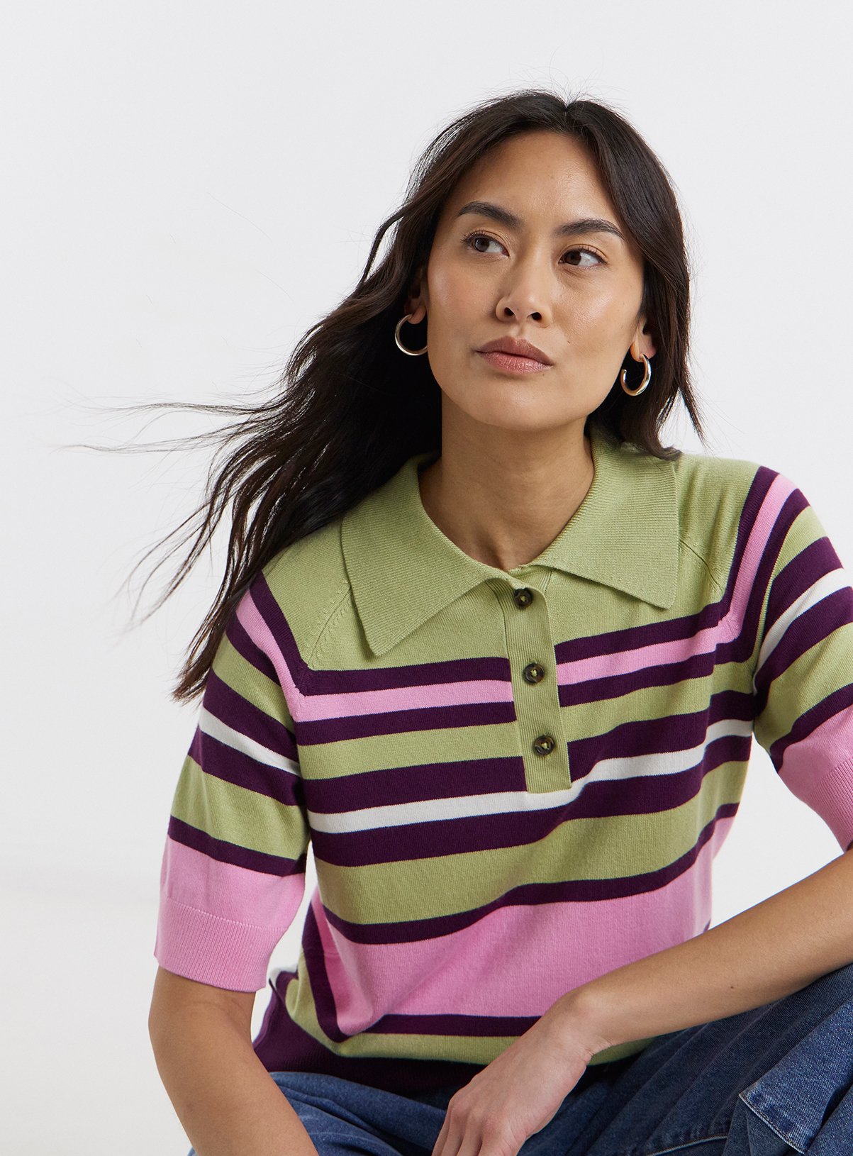 JD WILLIAMS Stripe Knitted Polo Jumper 
