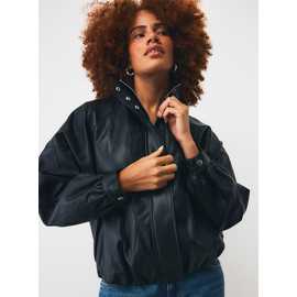 PU Batwing Funnel Neck Bomber Jacket