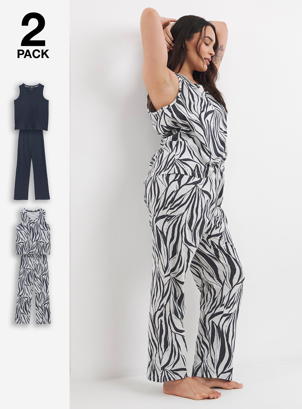 JD WILLIAMS Pretty Secrets Zebra 2 Pack Pyjama Set 