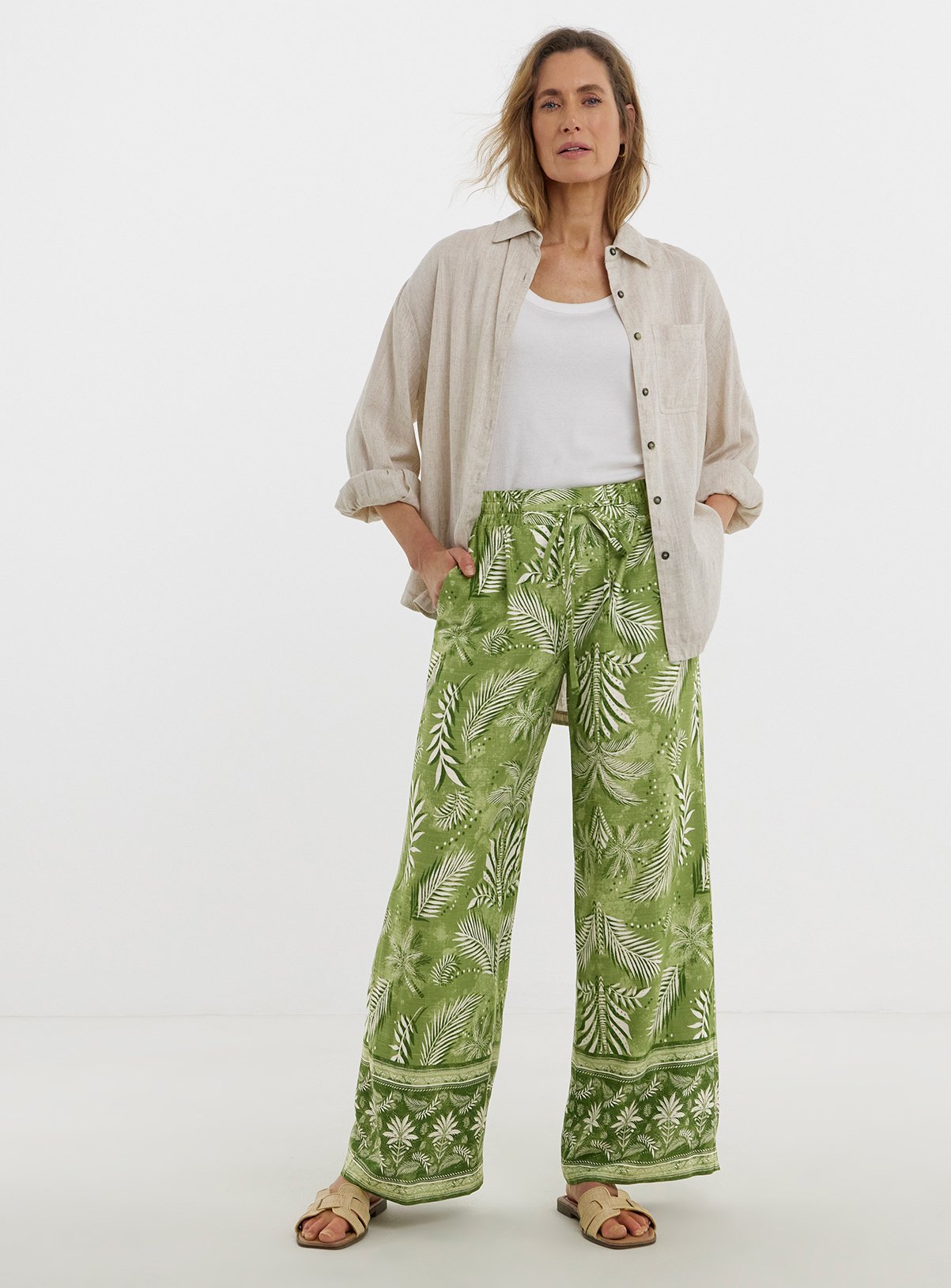 JD WILLIAMS Linen Mix Wide Leg Trousers 
