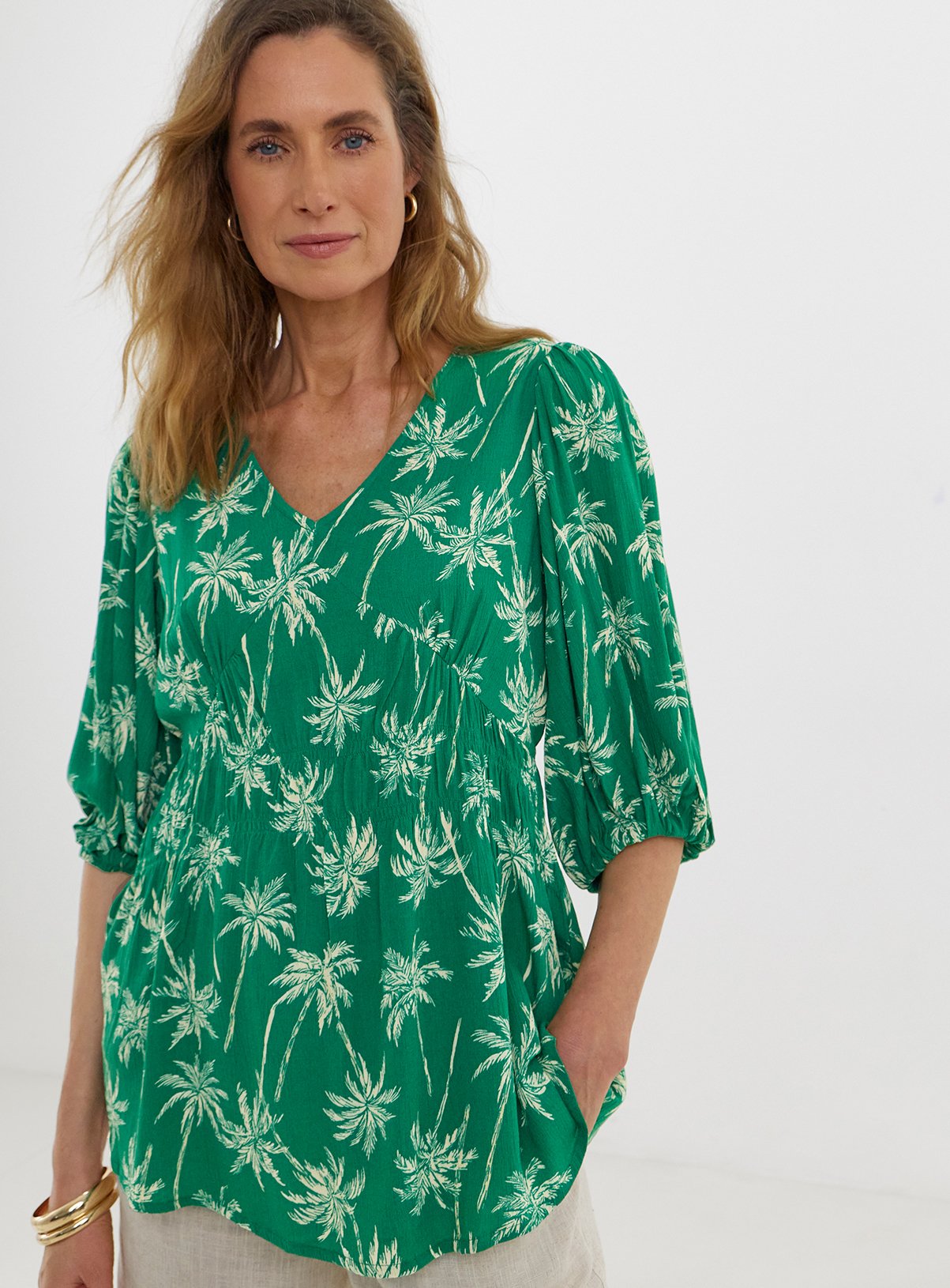 JD WILLIAMS V Neck Puff Sleeve Top