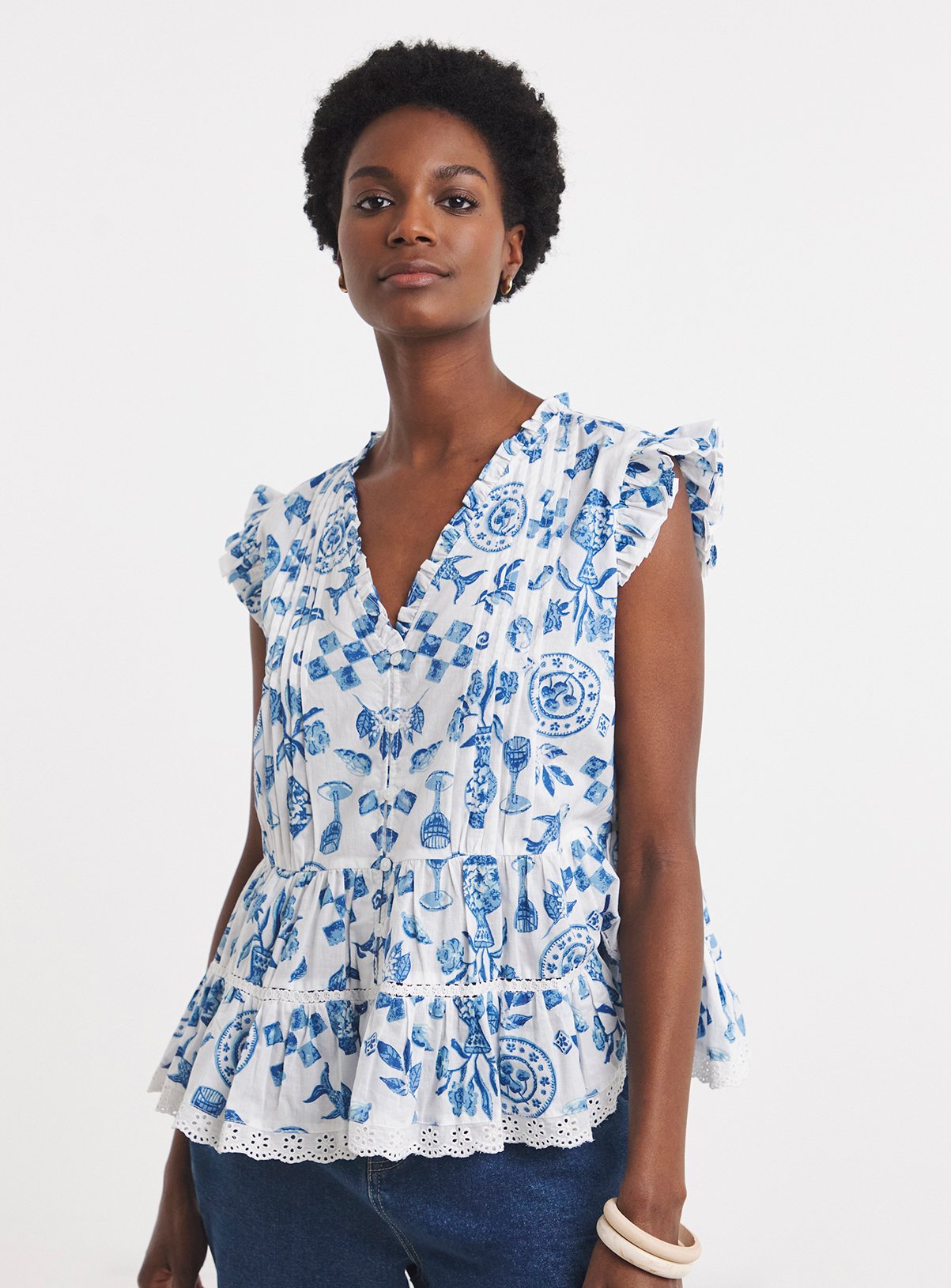 JD WILLIAMS Printed Frill Sleeve Vest 