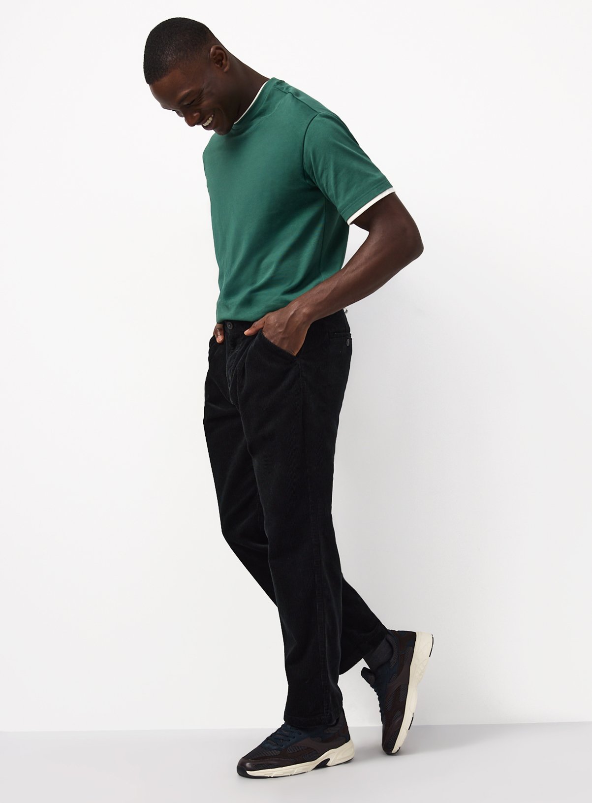 Black Straight Leg Corduroy Trousers 
