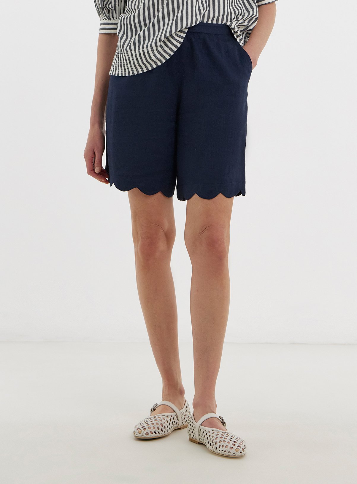 JD WILLIAMS Scallop Edge Linen Mix Short 16