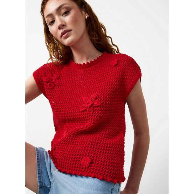 Buy Red Flower Applique Detail Knitted Tank Top L | Tops | Argos