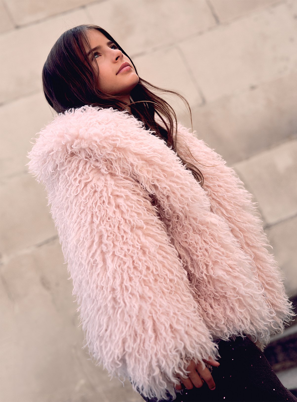 Pink Fluffy Faux Fur Coat 