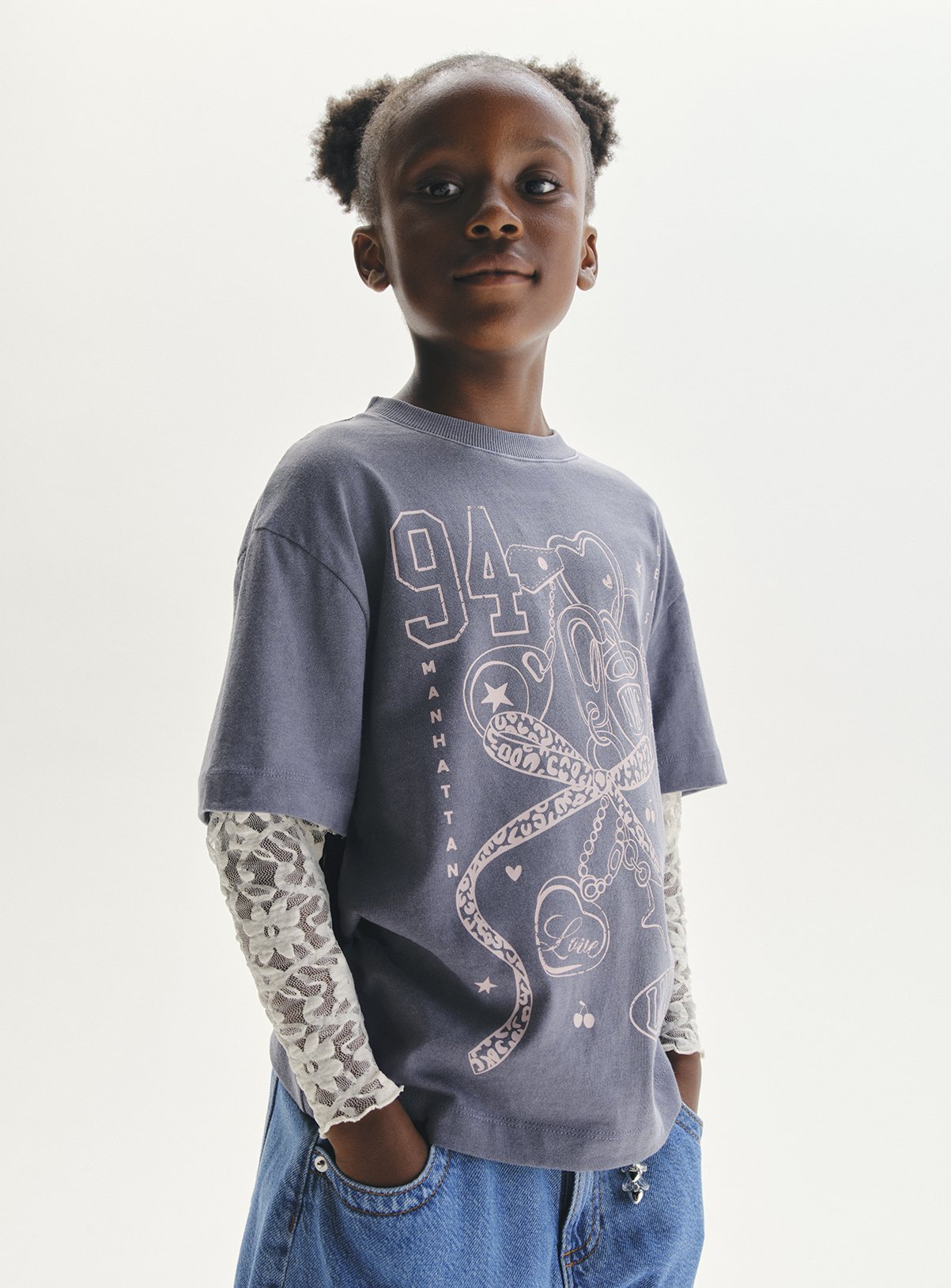 Charcoal Layered Lace sleeve T-shirt 9 years
