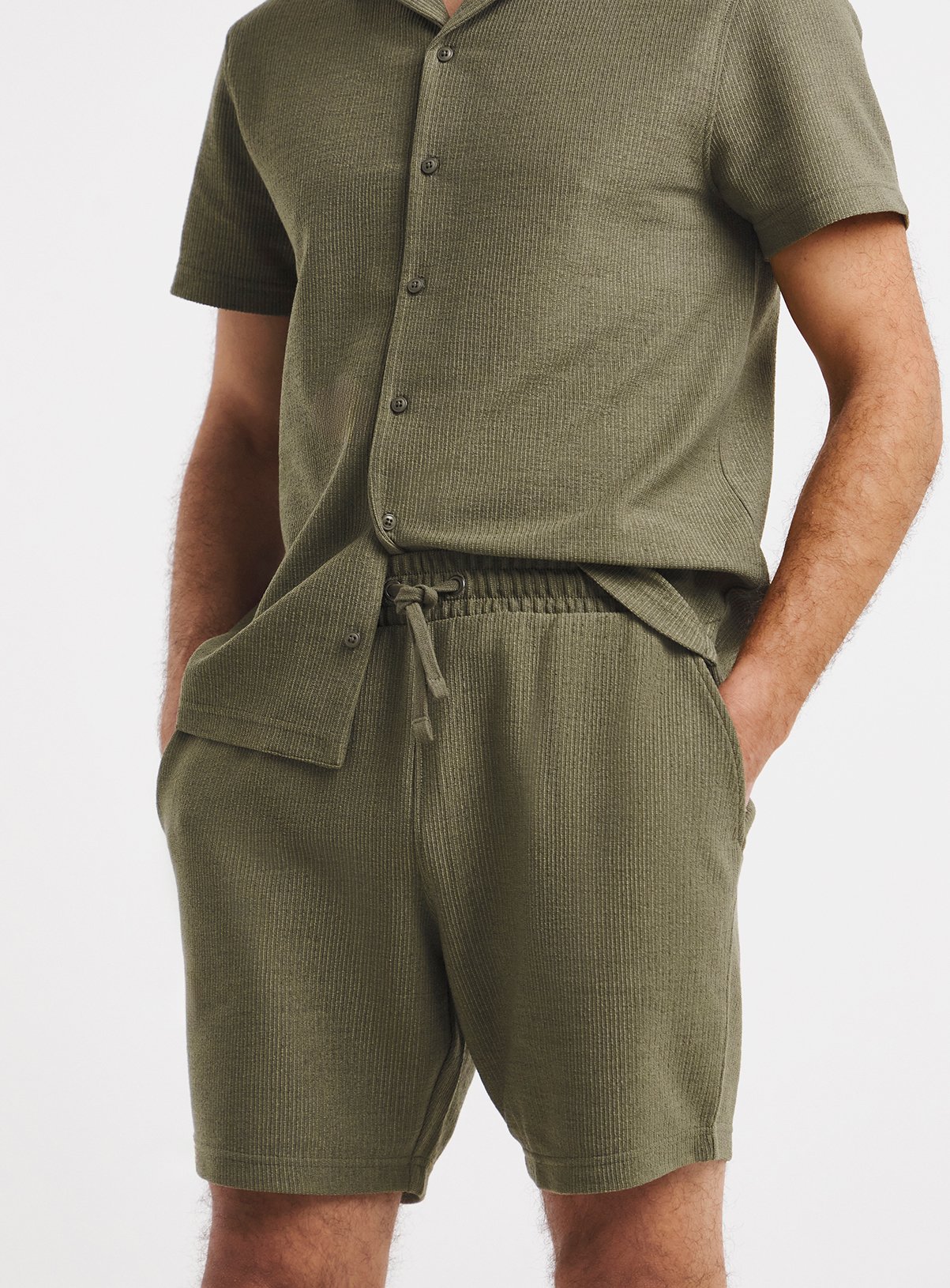 JACAMO Textured Jersey Co-ord Short Khaki 