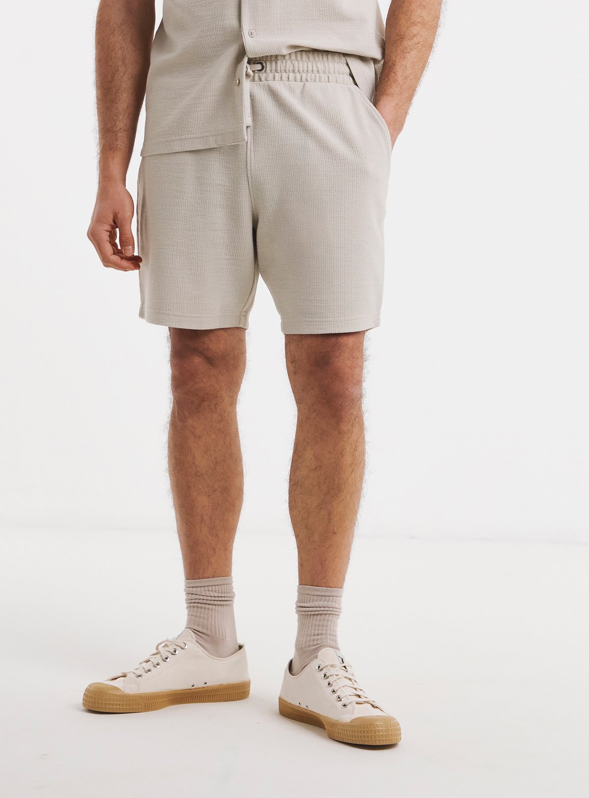 JACAMO Textured Jersey Shorts Stone 
