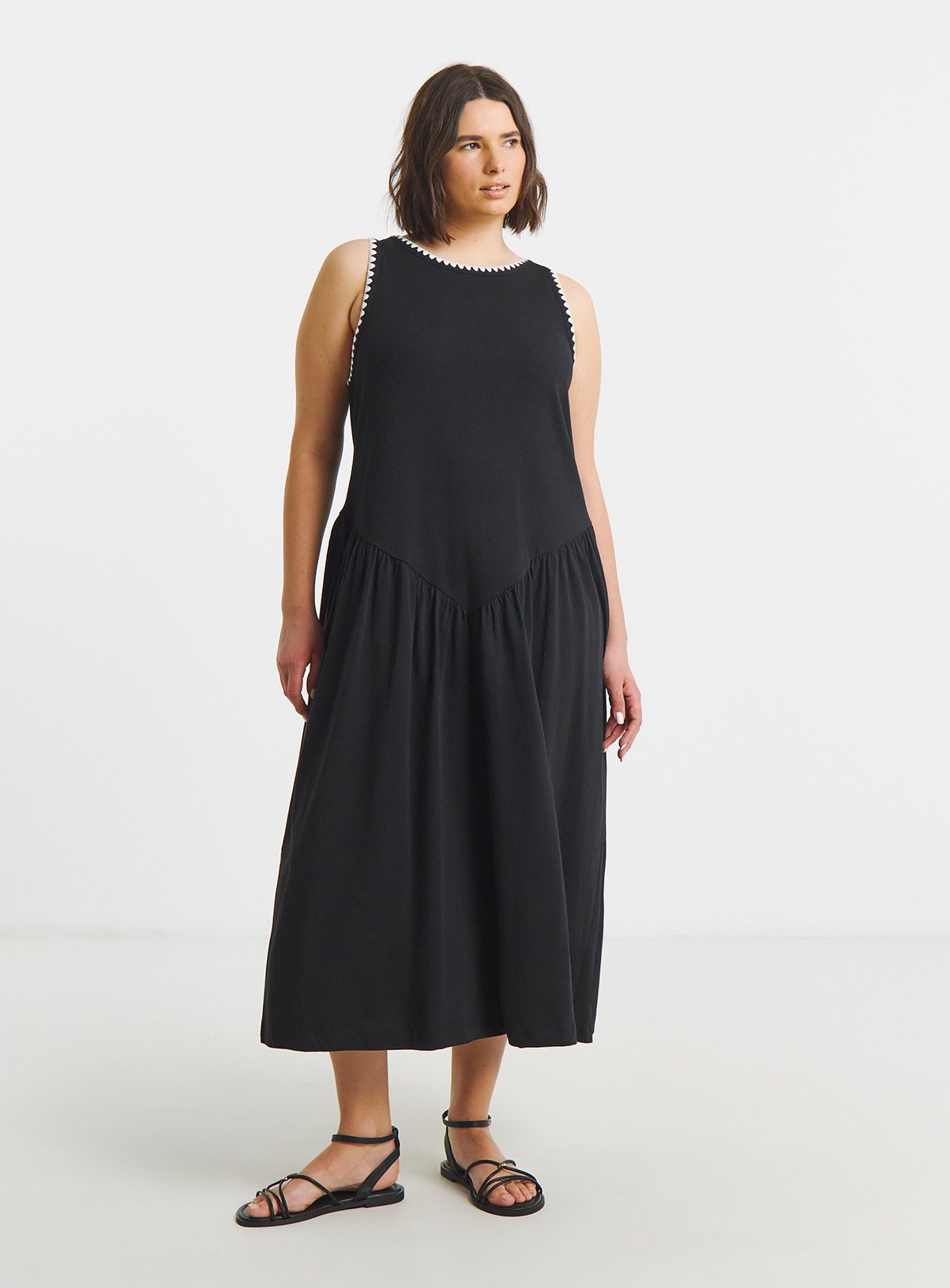 SIMPLY BE Jersey Mix Midi Dress With Whipstitch 22
