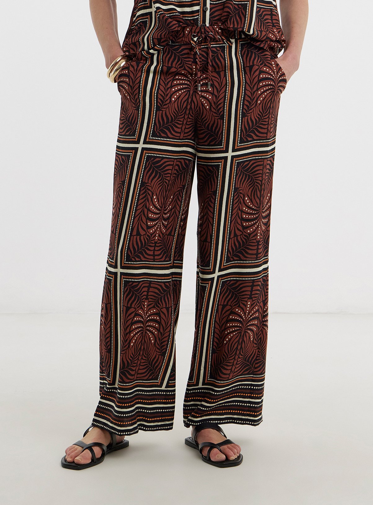 JD WILLIAMS Spun Viscose Wide Leg Trouser Brown Print 28
