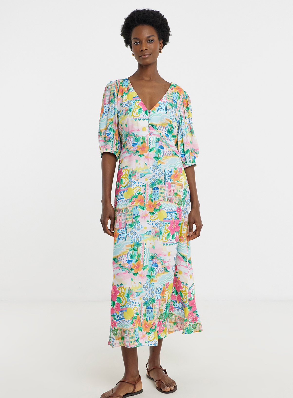 JD WILLIAMS Printed Linen Tea Dress 
