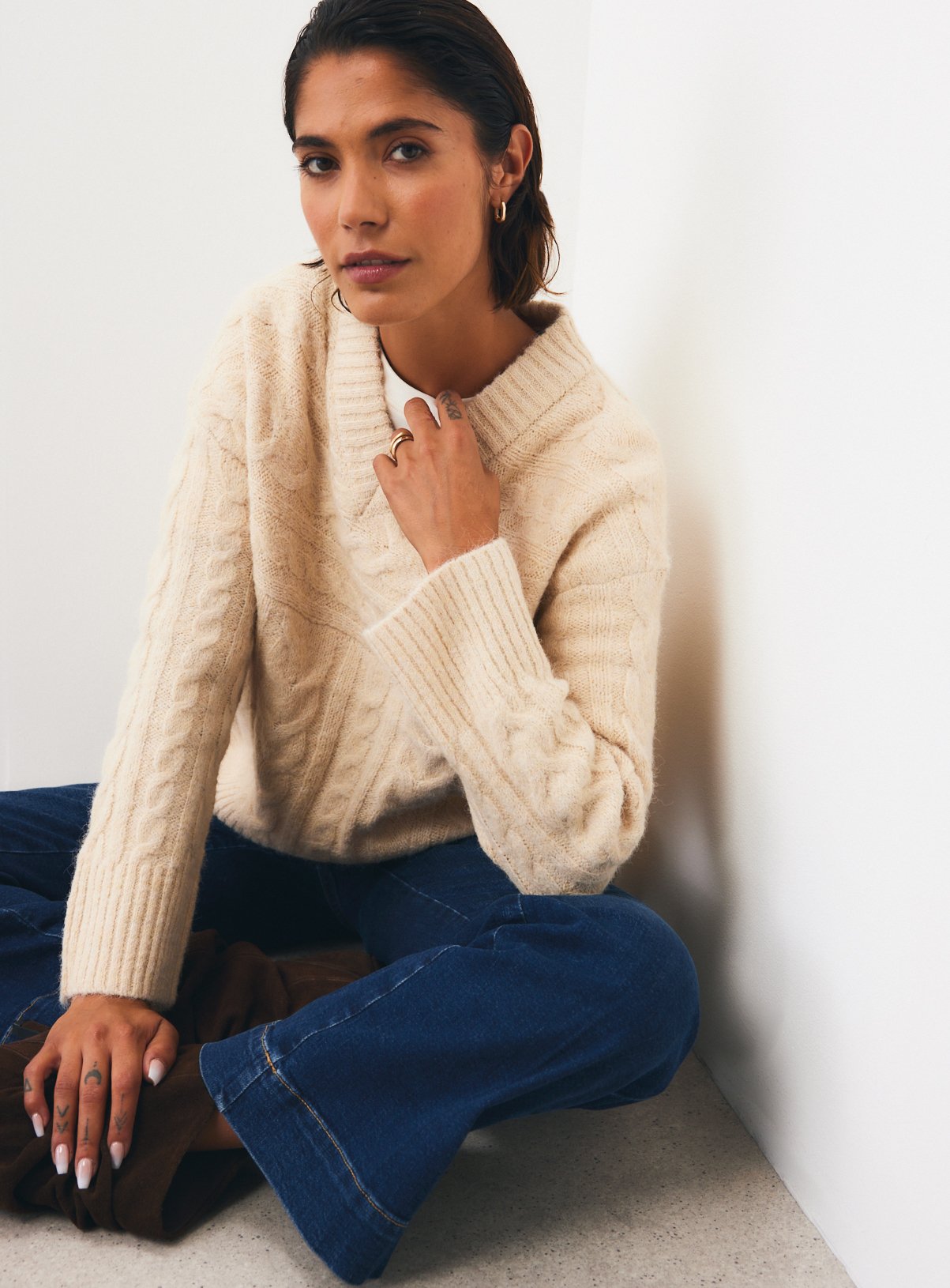 Cable Knit V-Neck Jumper 