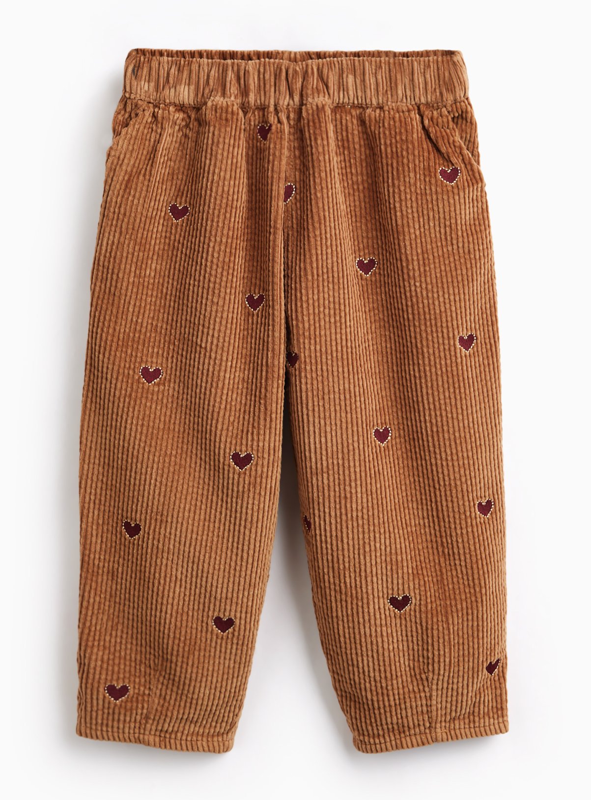 Embroidered Heart Corduroy Barrel Trousers 