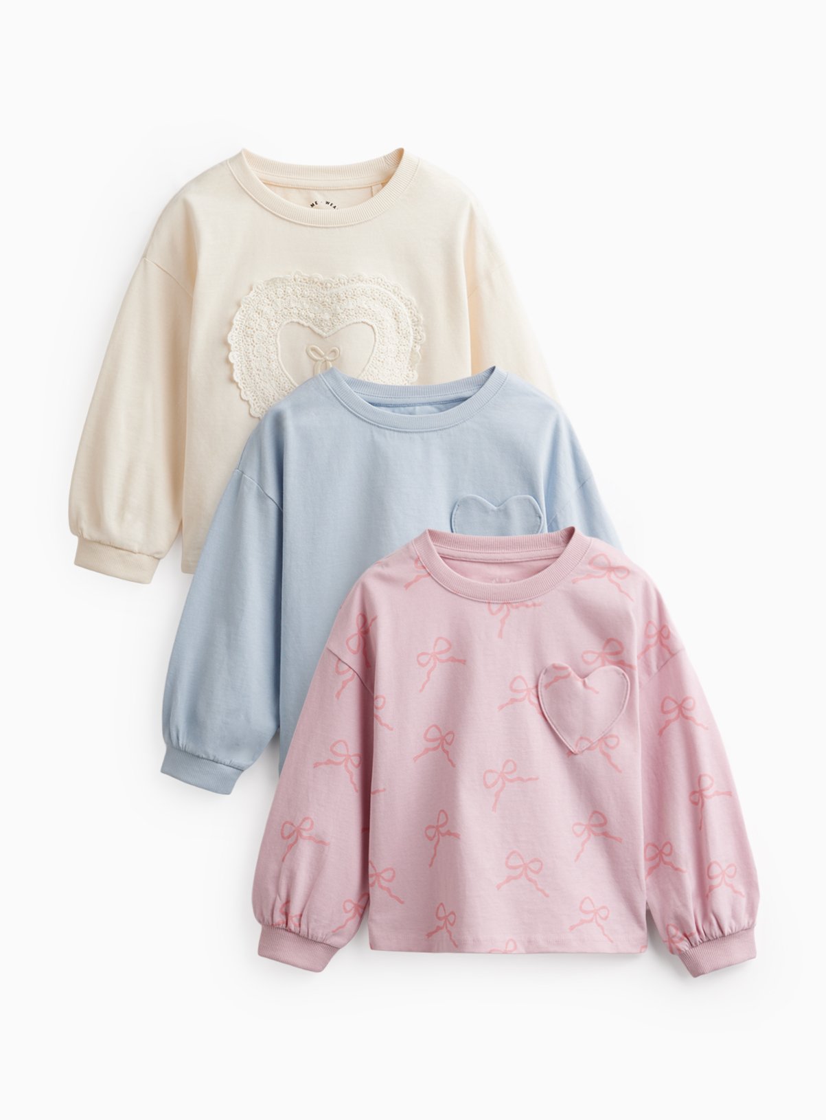 Heart Lace Long Sleeve Tops 3-Pack 