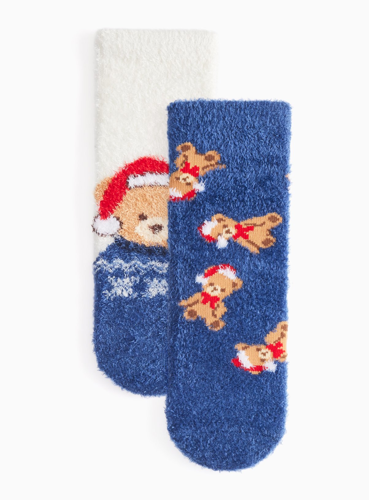 Christmas Teddy Bear Fluffy Socks 2-Pack 
