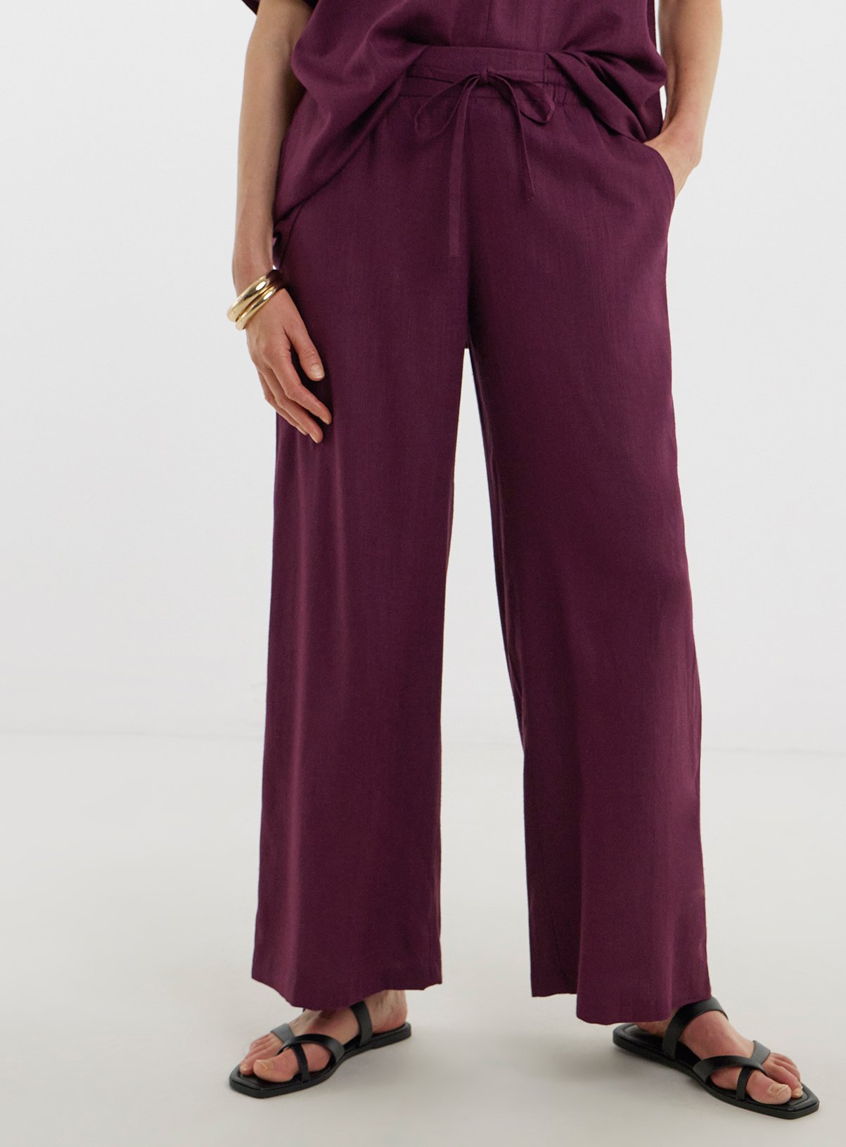 JD WILLIAMS Linen Mix Wide Leg Trousers 