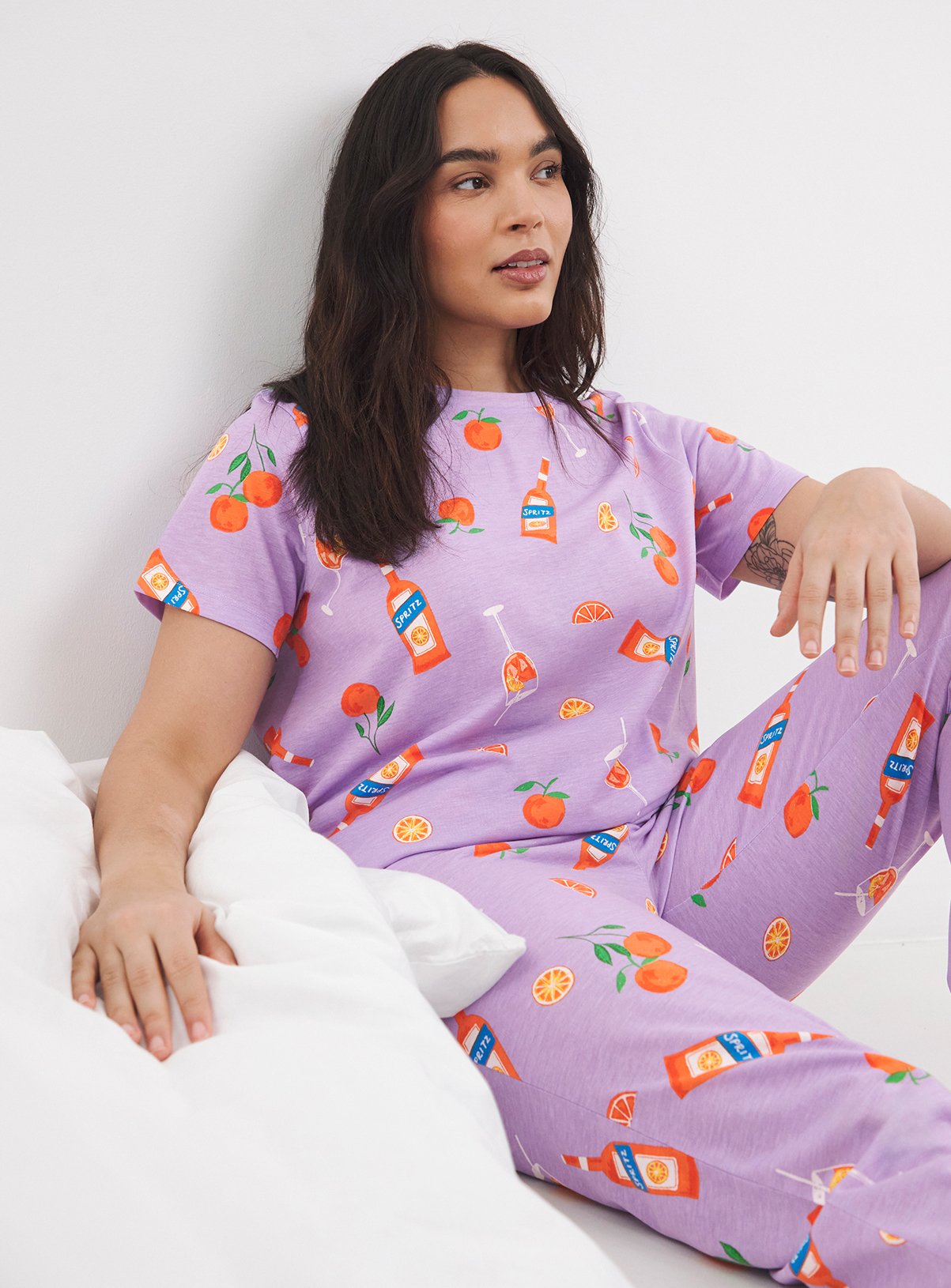 SIMPLY BE Fruit And Spritz Print Pyjama Set 
