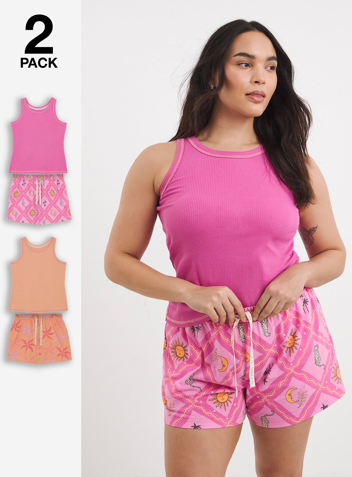 SIMPLY BE Pretty Secrets Ribbed Shortie Pyjama Set 2 Pack 