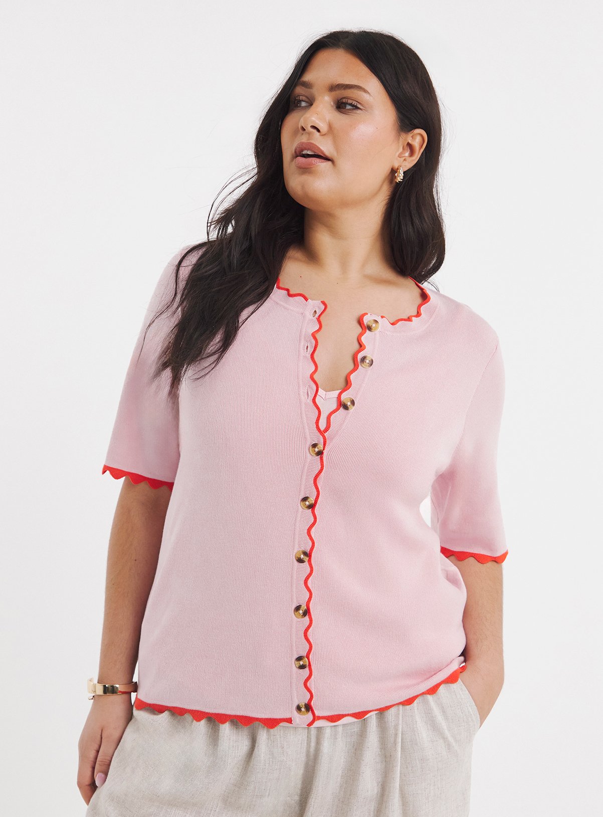 SIMPLY BE  Scallop Detail Short Sleeve Cardigan 