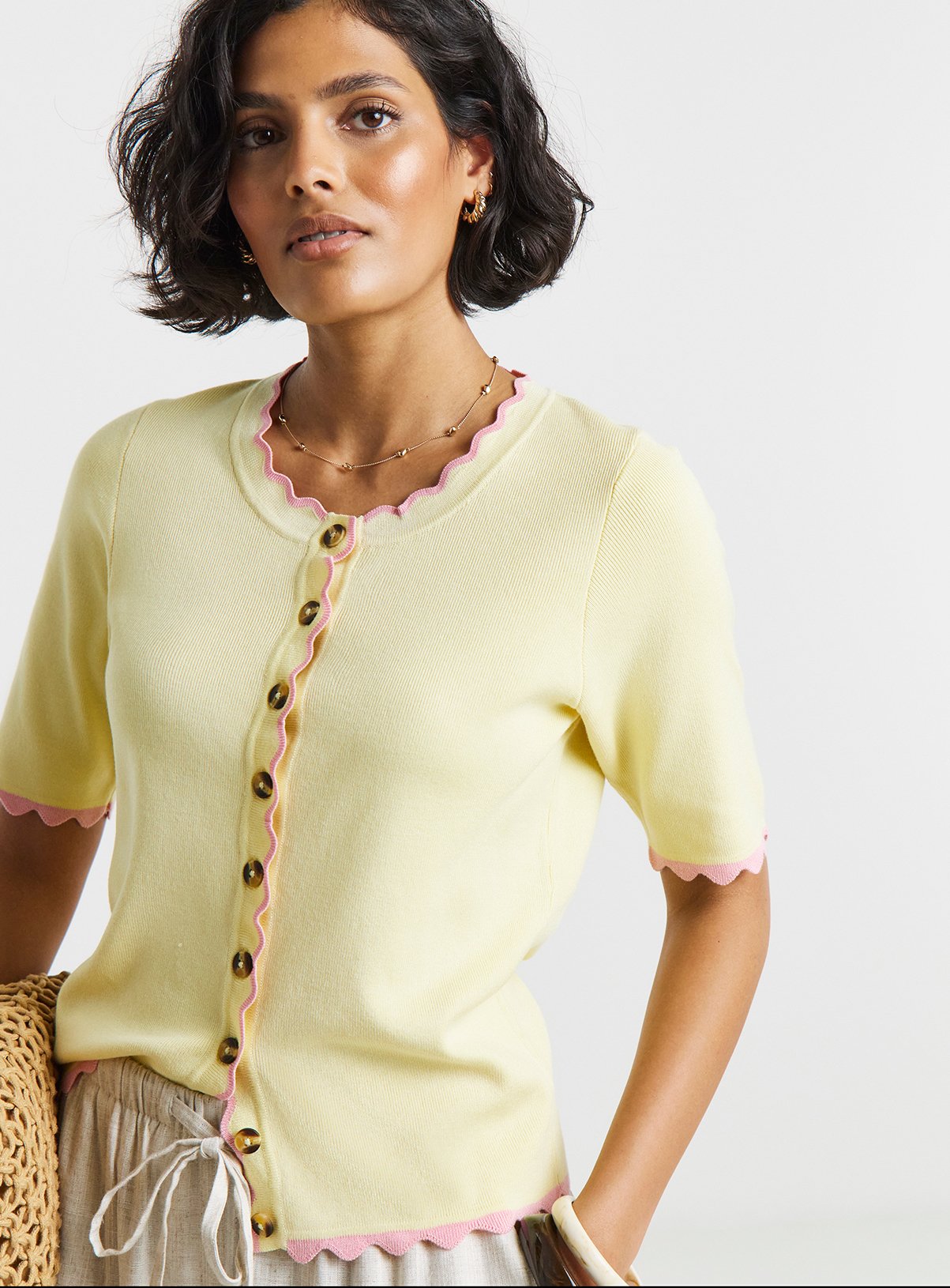 SIMPLY BE Scallop Detail Short Sleeve Cardigan 