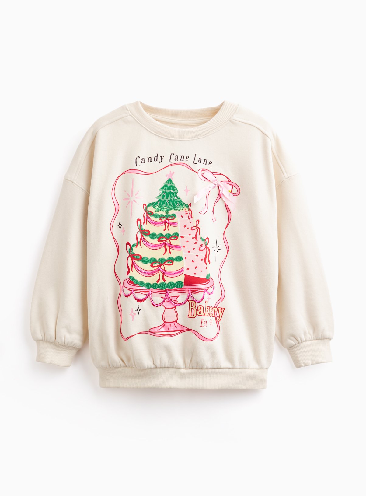 Cream Christmas Tree & Bows Sweatshirt 