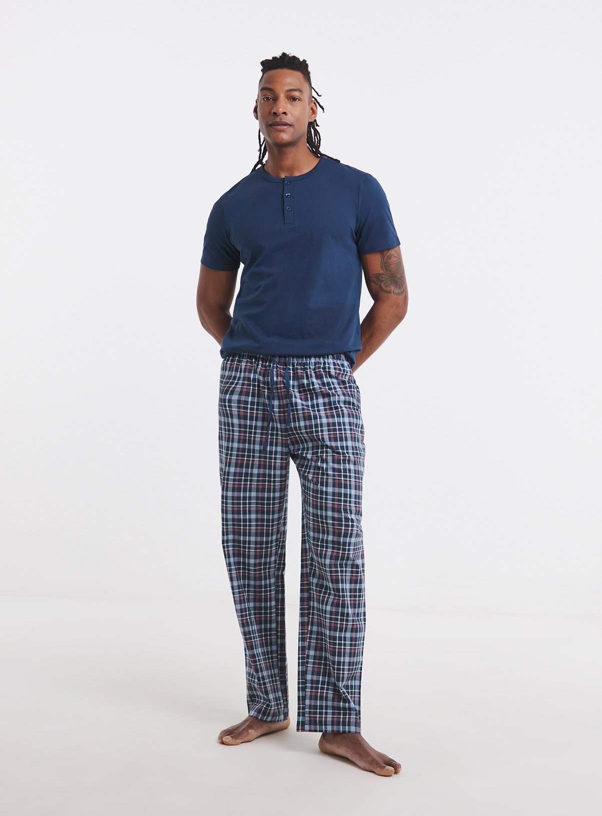 JACAMO Grandad T Shirt Check Bottom Pyjama Set
