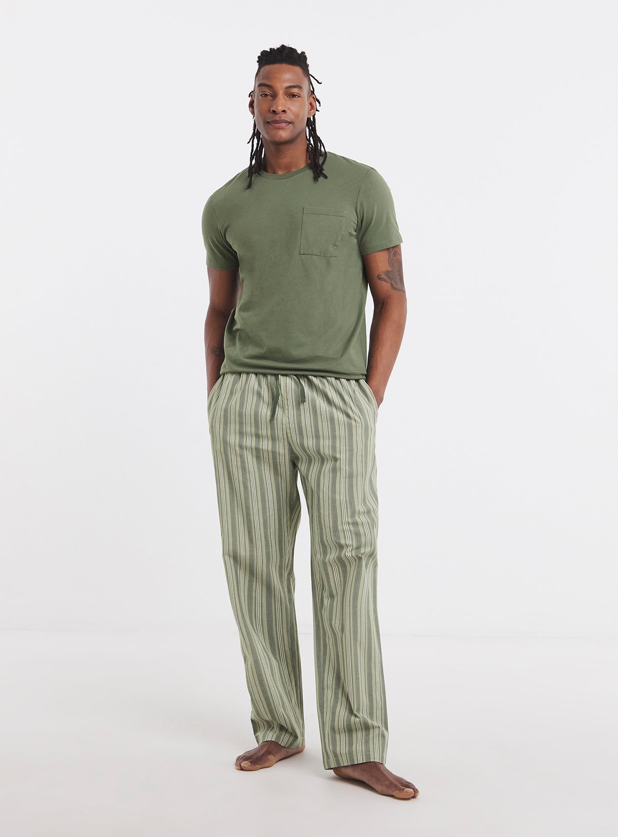 JACAMO Pocket T Shirt Stripe Bottom Pyjama Set