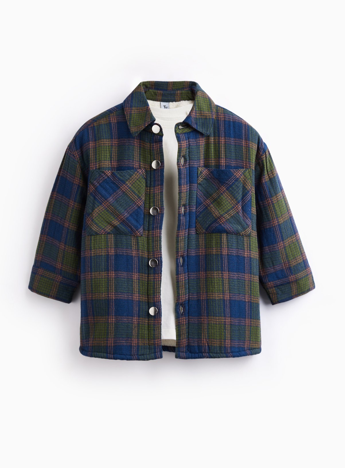 Navy Check Fleece Lined Overshirt 