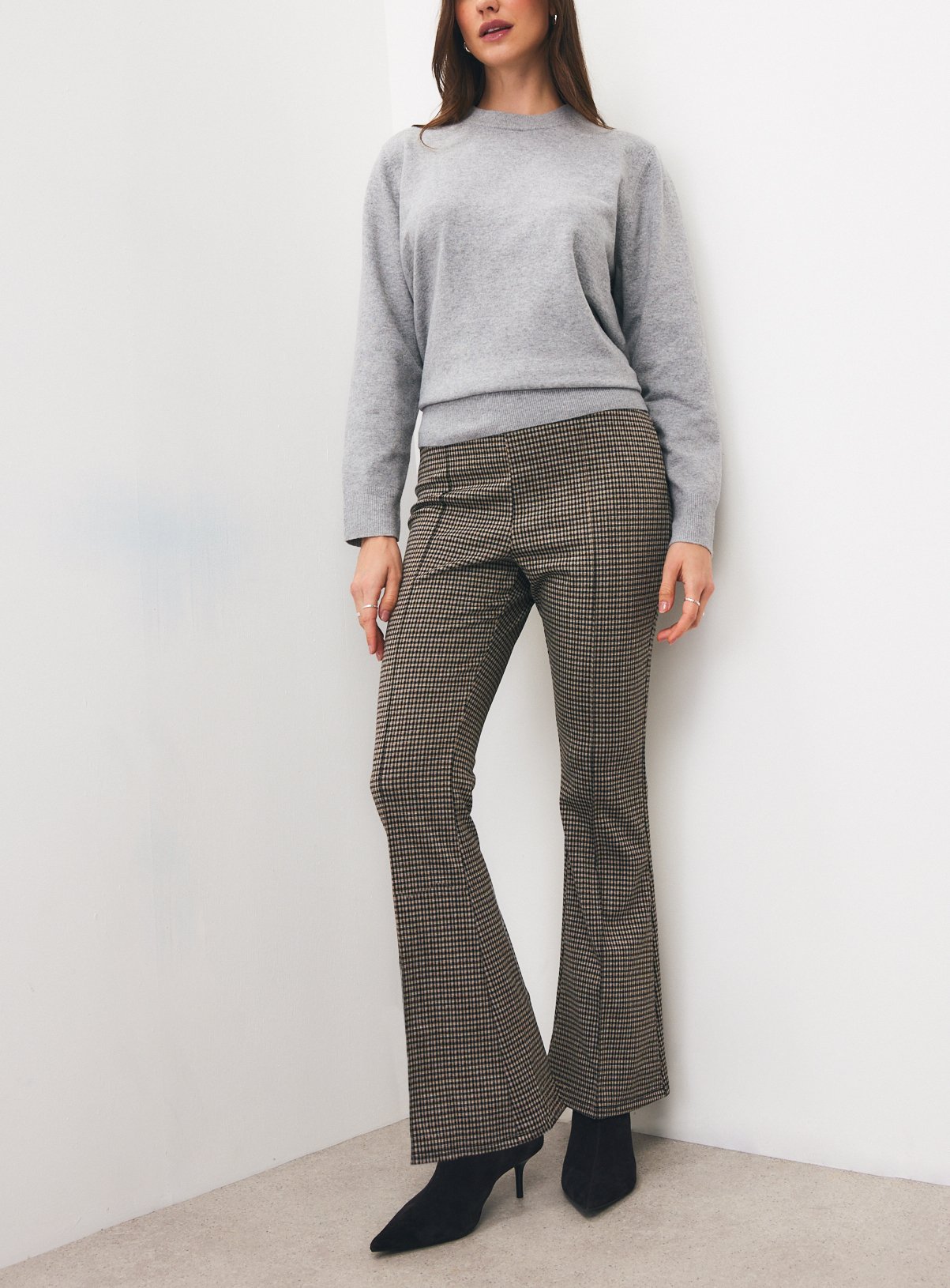 Brown Check Kickflare Leggings 