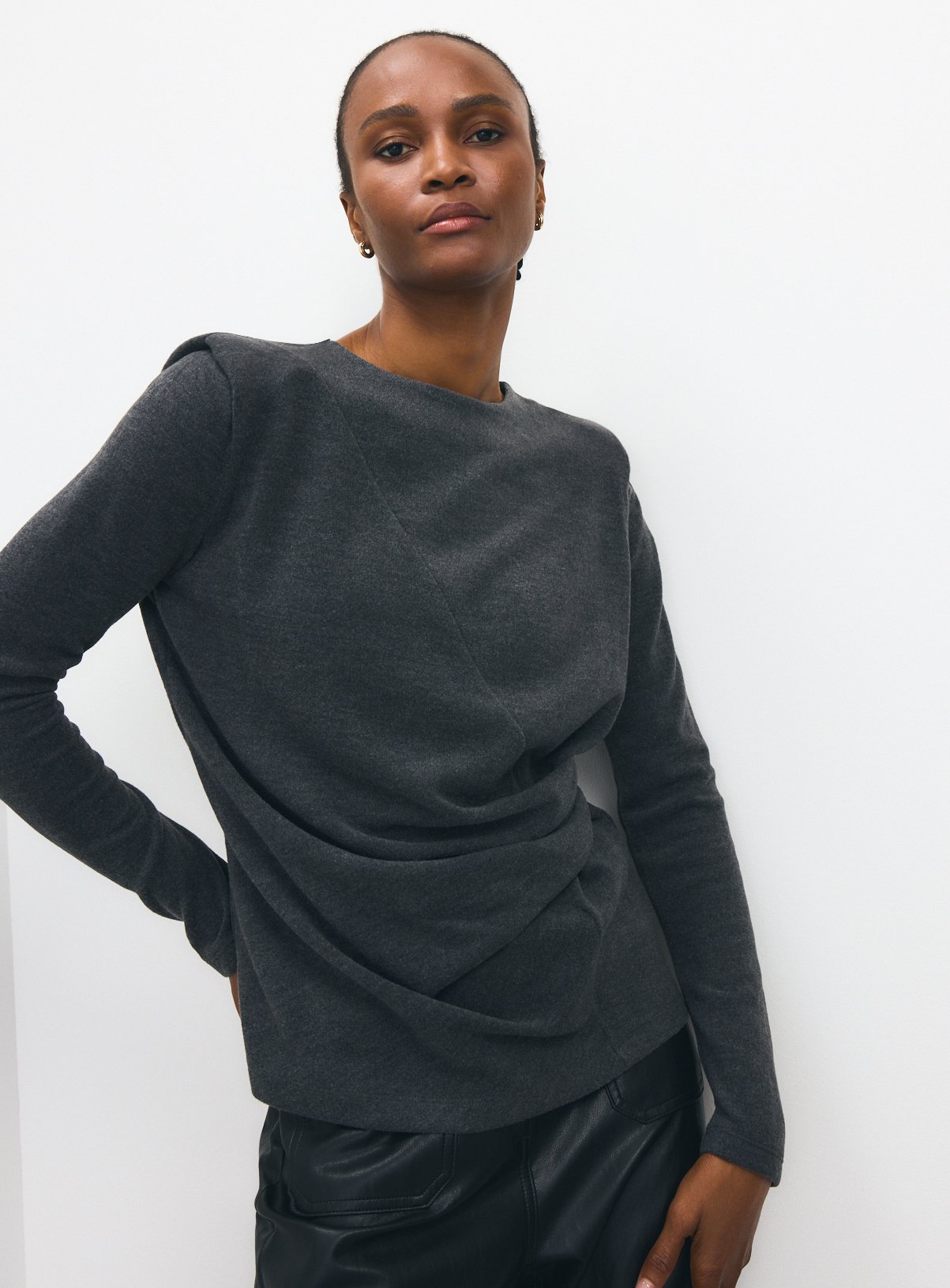 Soft Touch Shoulder Pad Long Sleeve Top 
