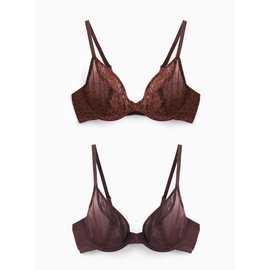 Dark Brown Leopard Mesh Plunge Bras 2 Pack