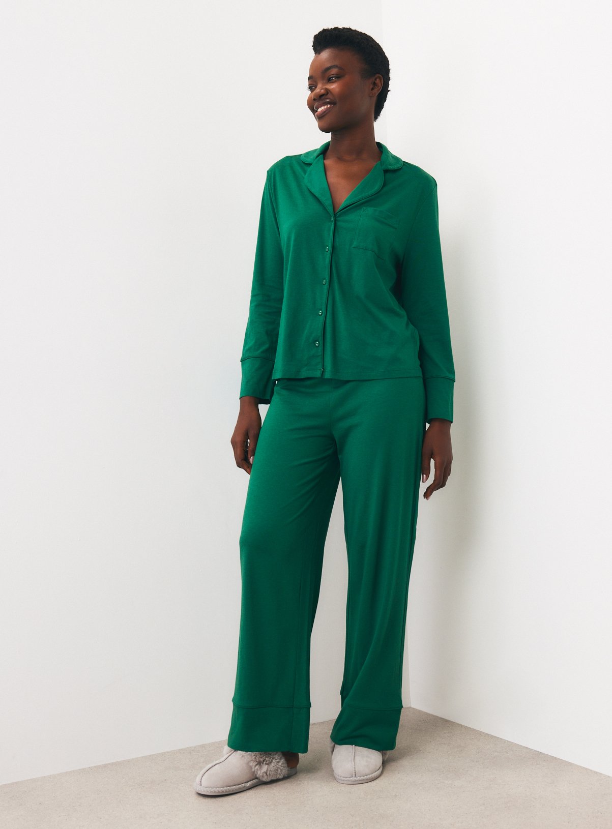 Green Christmas Modal Traditional Pyjama Set 