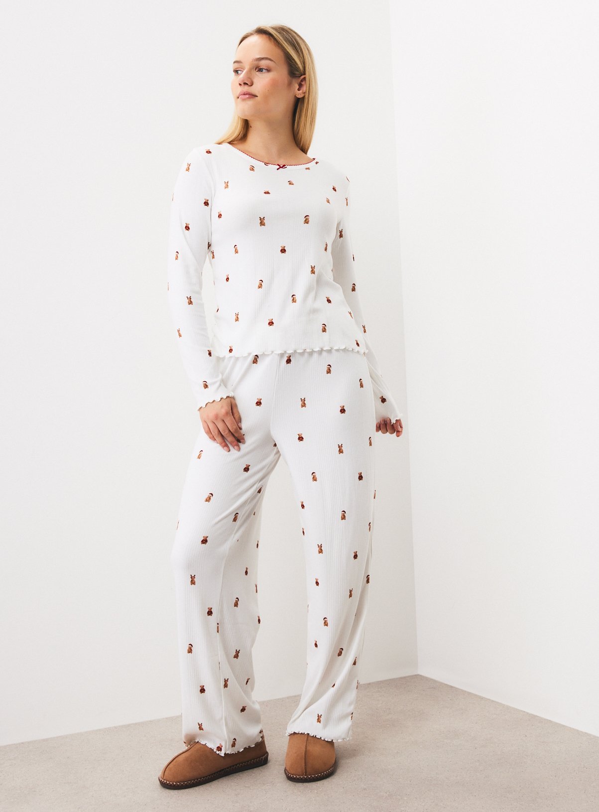 Christmas Teddy Bear Pointelle Pyjama Set 