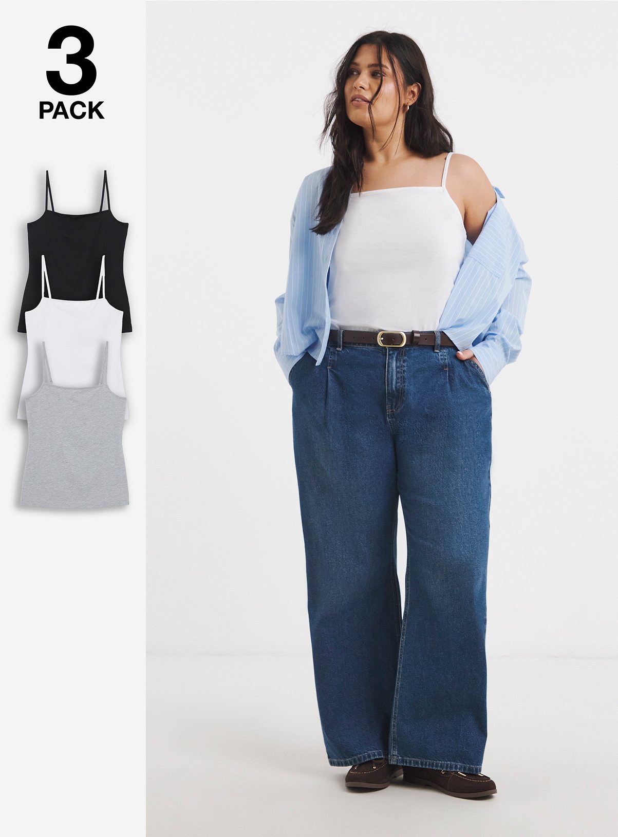 SIMPLY BE  3 Pack Square Neck Camis 