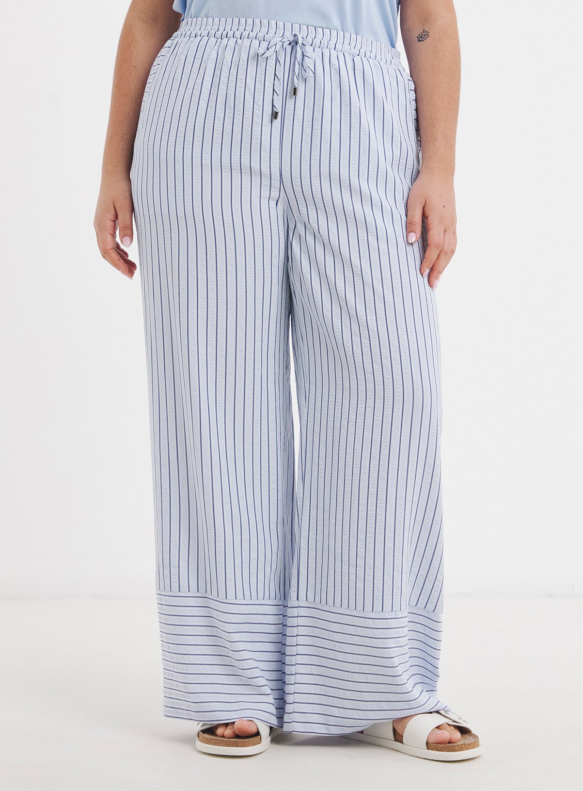 SIMPLY BE Blue Stripe Wide Leg Trouser