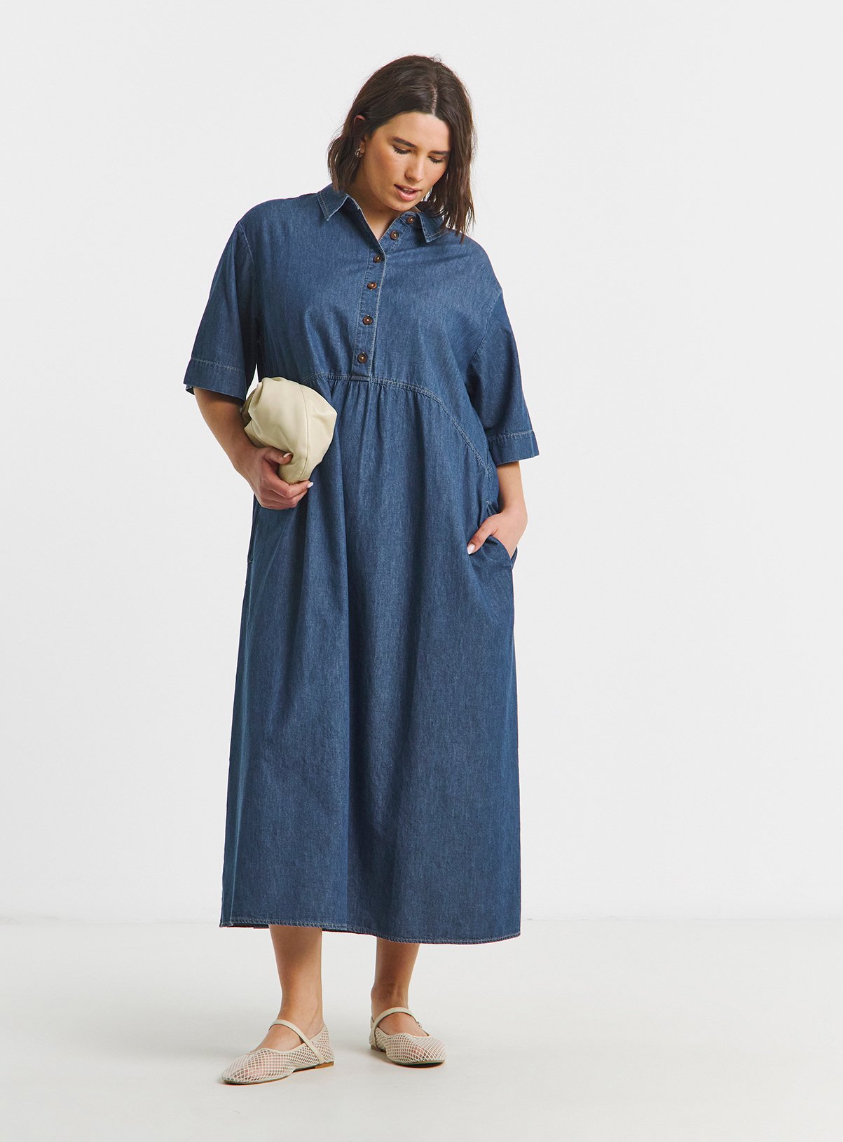 SIMPLY BE Short Sleeve Collared Denim Midaxi Dress 14