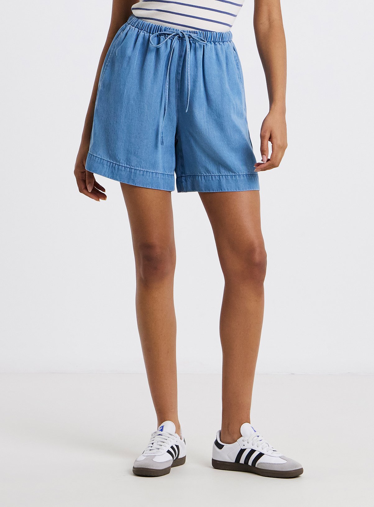 SIMPLY BE Light Blue Tencel Denim Jogger Shorts