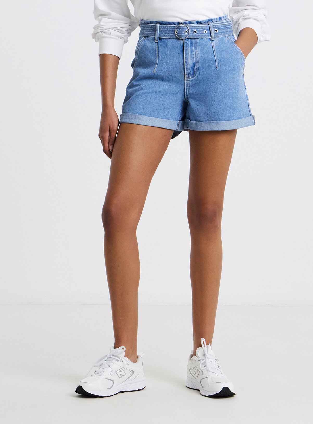 SIMPLY BE Light Blue Belted Denim Shorts