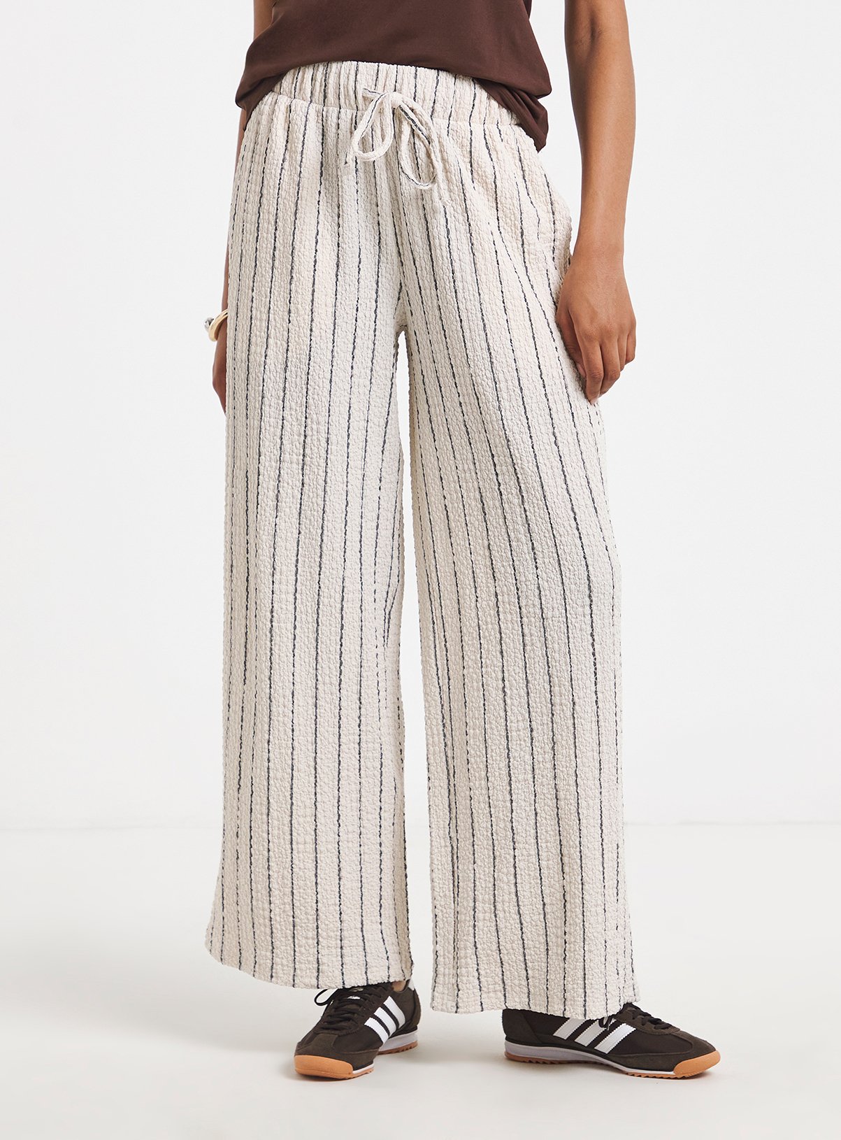 SIMPLY BE Ivory Stripe Wide Leg Waffle Trouser 