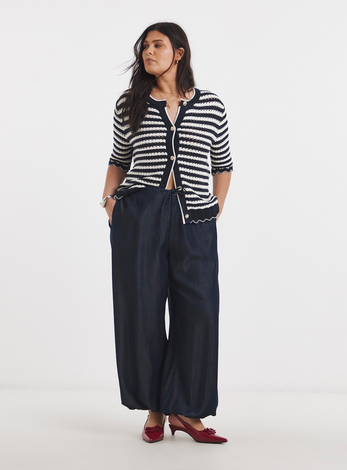 SIMPLY BE Indigo Tencel Tie Waist Balloon Jeans 