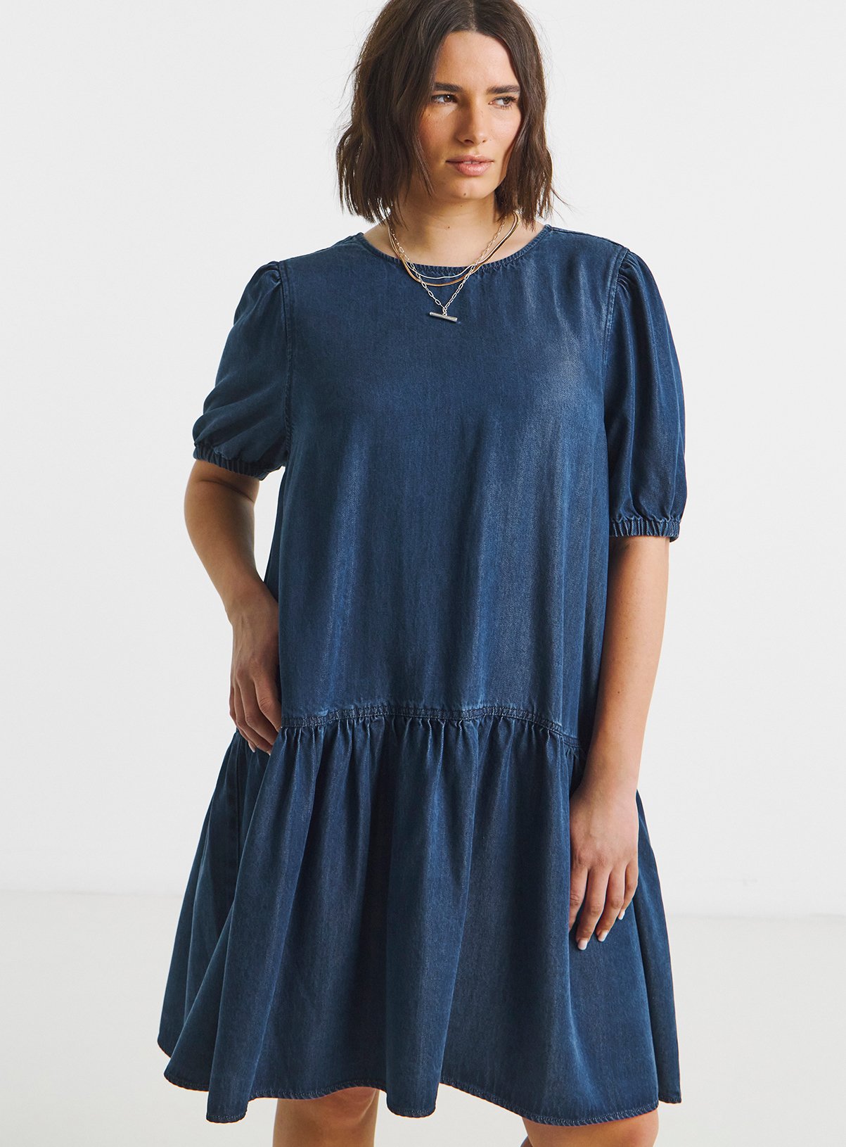 SIMPLY BE Indigo Drop Waist Mini Denim Dress 